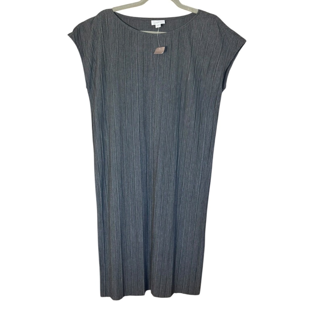 J Jill Pure Elements Pleated Knit Dress NWT Medium Midi Short Sleeves‎ Gray